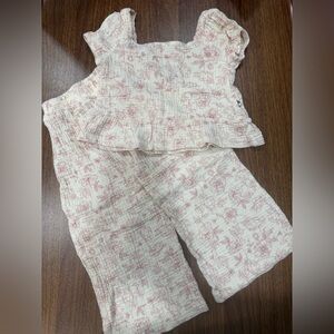 Rabbit Bear Girls Size 3T Floral Print Organic Cotton Blouse Flare Pant Set